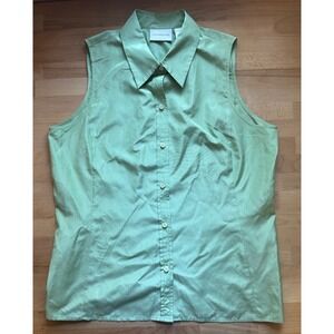 Liz Claiborne Green 100% Silk‎ Sleeveless Button Down Collared Womens Size 10